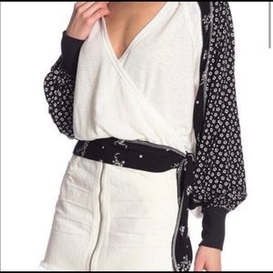 FREE PEOPLE Black and White Tie Sweater Blouse
